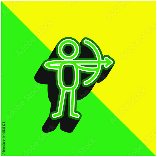 Archer With Bow Green and yellow modern 3d vector icon logo