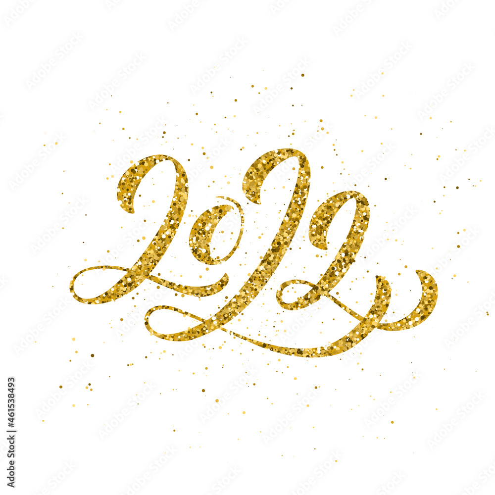 Happy New 2022 Year poster with lettering composition. Seasonal flyers and greetings cards for Christmas holidays. Date lined with sparkling golden sequins. Vector illustration. Happy New 2022 Year poster with lettering composition. Seasonal flyers and greetings cards for Christmas holidays. Date lined with sparkling golden sequins. Vector illustration.