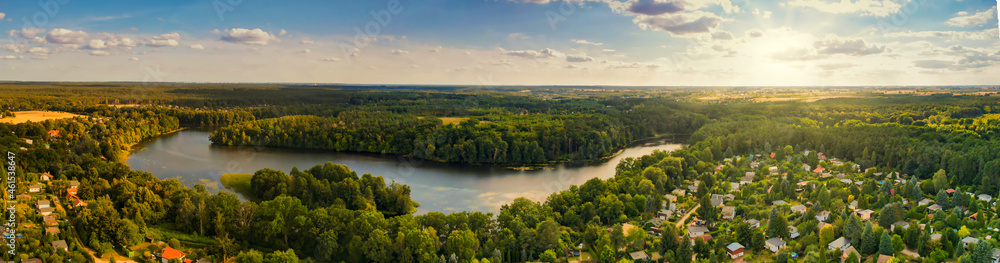 sunrise over the river brda - panorama, polska, bozenkowo
