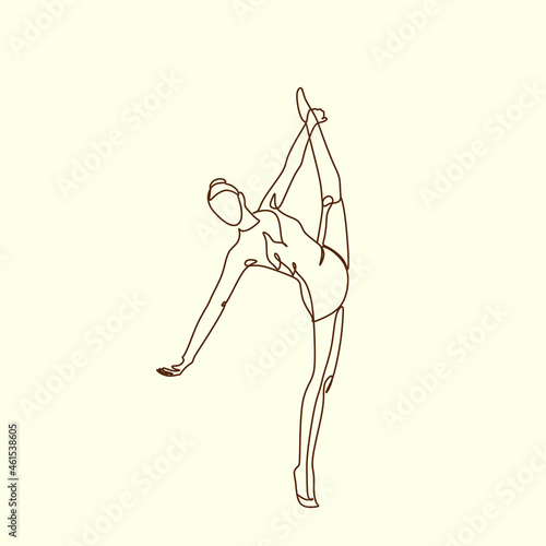 Single continuous line drawing of young beauty professional gymnast girl perform floor exercise. Rhythmic gymnastic training and stretching concept. Trendy one line draw design vector illustration