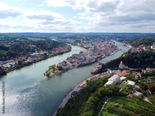 Passau, Deutschland: Panorama der 3 Flüsse Stadt
