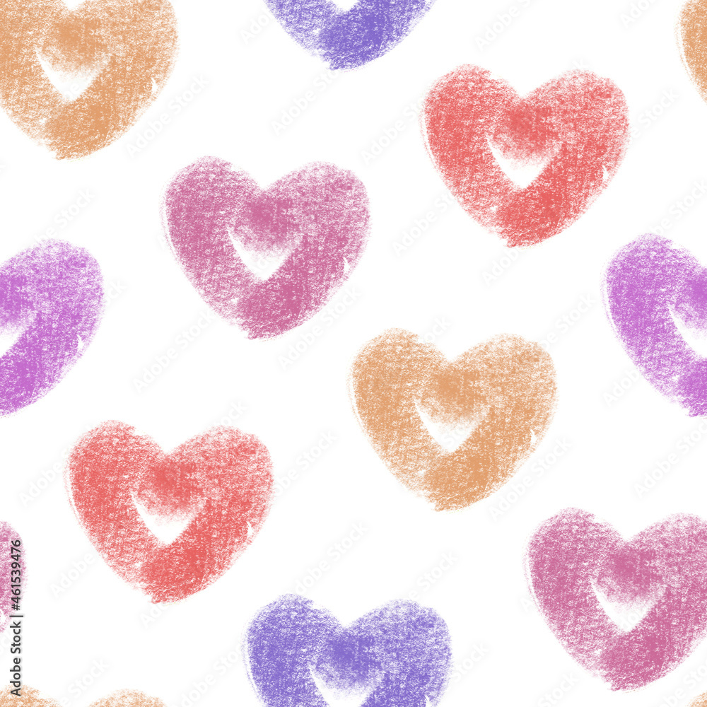 Hearts are drawn with colored crayons. Perfect for design for Valentine's day, wedding, anniversary. Postcard, textiles, paper, wallpaper.