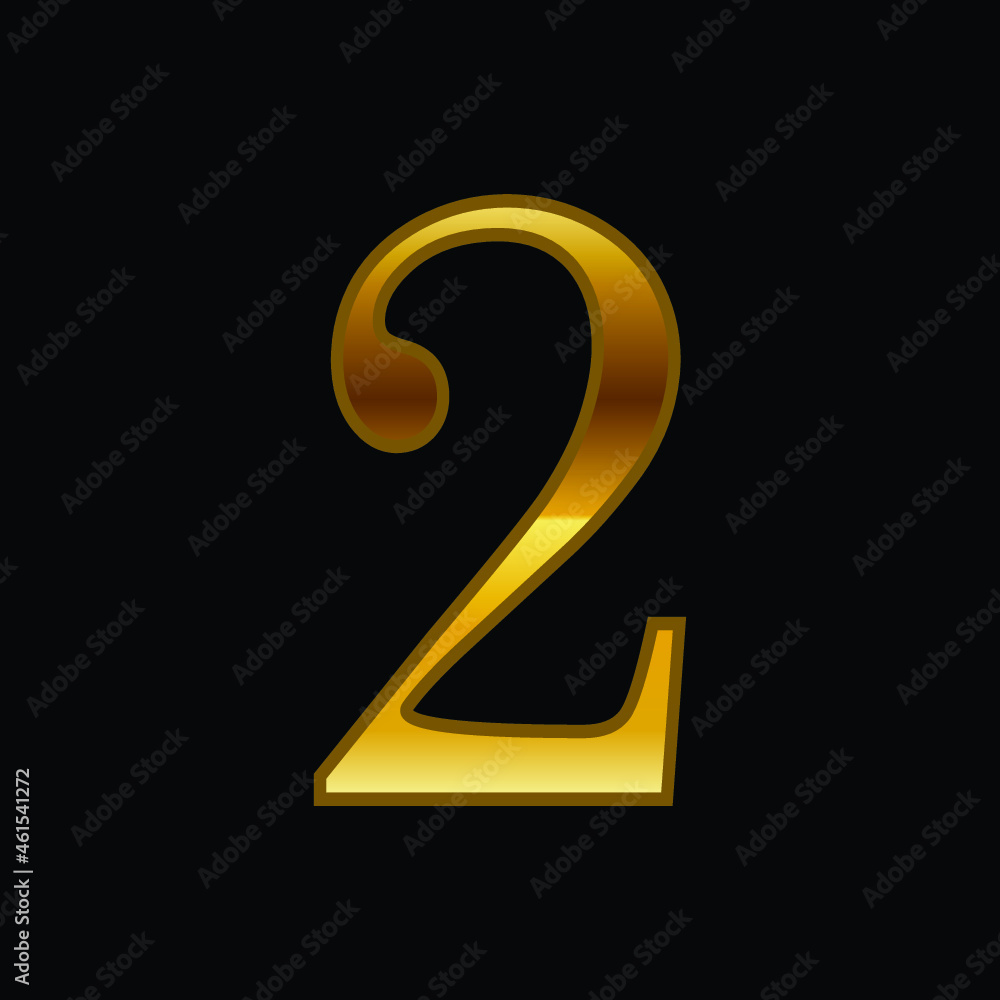 Naklejka premium Dark gold number 2. Vector font isolated on black background.