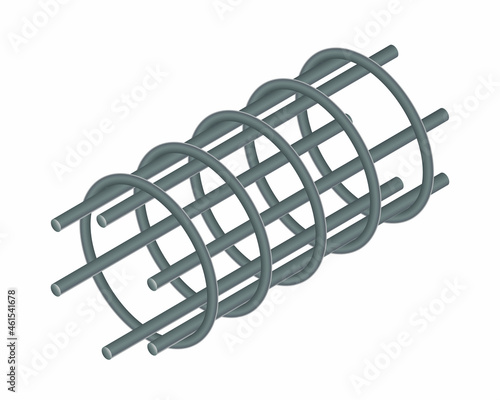 Isometric vector illustration tied rebar cage isolated on white background. Realistic steel reinforcement bars icon. Construction rebar. Steel rods used for reinforcing concrete. Building materials.