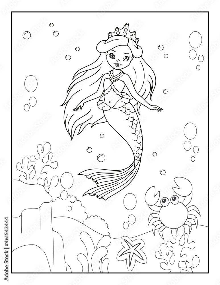 Naklejka premium Mermaid Coloring Book Pages for Kids. Coloring book for children. Mermaids.