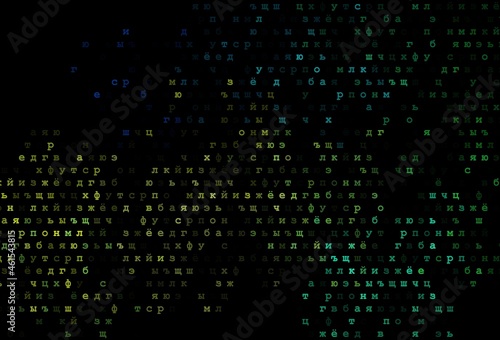 Dark blue, yellow vector background with signs of alphabet.
