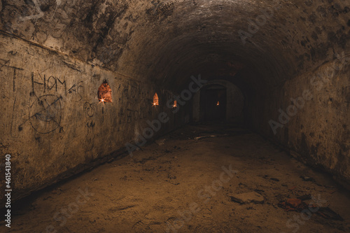 An old abandoned air raid shelter a sandstone cellar and bunker