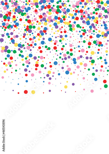 Blue Confetti Border Illustration. Dot Burst Texture. Yellow Carnaval Circle. Red Fun Round Background.