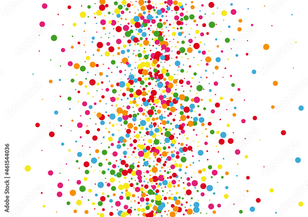 Blue Dot Falling Background. Confetti Birthday Texture. Multicolored Border Round. Yellow Polka Circle Illustration.