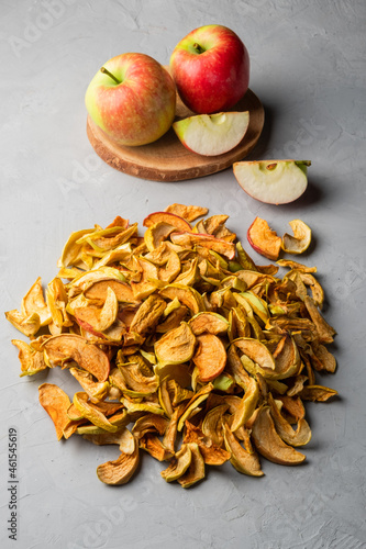 Dried apples, dehydrated apples. Homemade dried organic apple sliced.