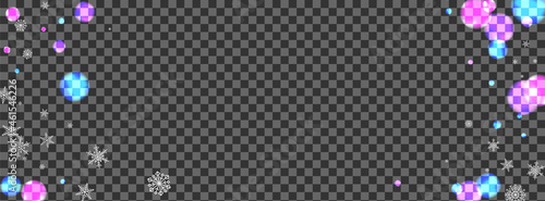 Pink Snowflakes Background Transparent Vector. Snowflake Greeting Card. White Cold. Purple Snowfall Event. Weather Design.