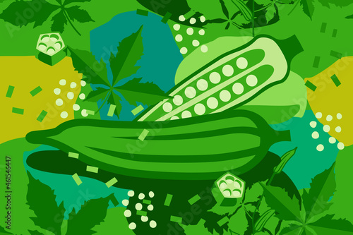 Okra also known Ladyfinger seamless elements abstract vector design background