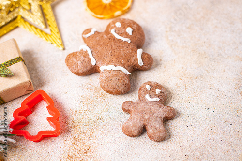 gingerbread cookie christmas new year treat sweet dessert gingerbread man ginge meal snack on the table copy space food background rustic