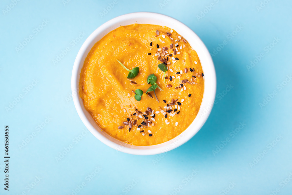 pumpkin soup puree fresh meal snack on the table copy space food background pumpkin soup puree fresh meal snack on the table copy space food background