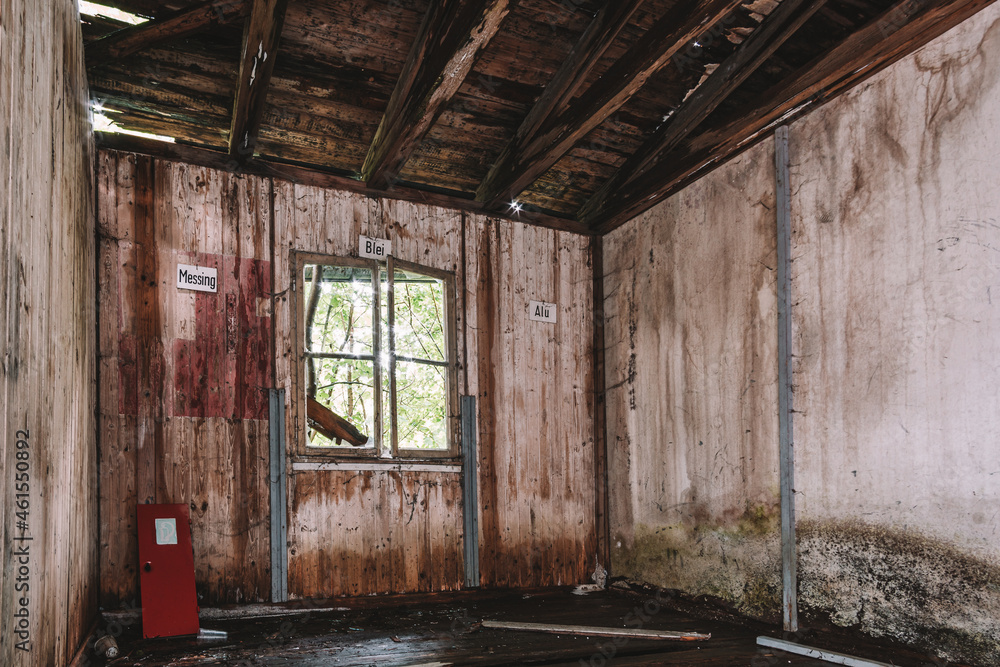 An old abandoned barracks, a derelict military site with many buildings and facilities