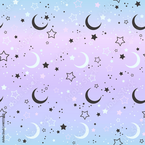 seamless gradient sky with stars and crescents