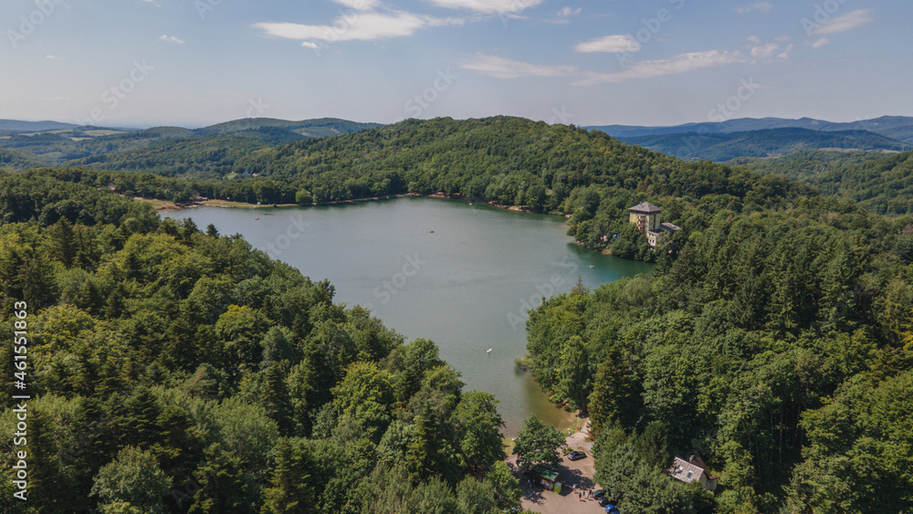 Aerial view of Lake Pocuvadlo in the locality of Banska Stiavnica in Slovakia