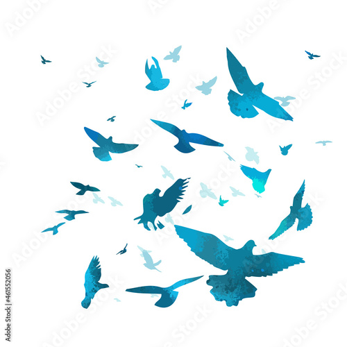 A flock of flying blue birds. Free birds. Vector illustration