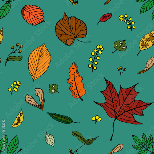 seamless pattern of autumn leaves and seeds © Ольга