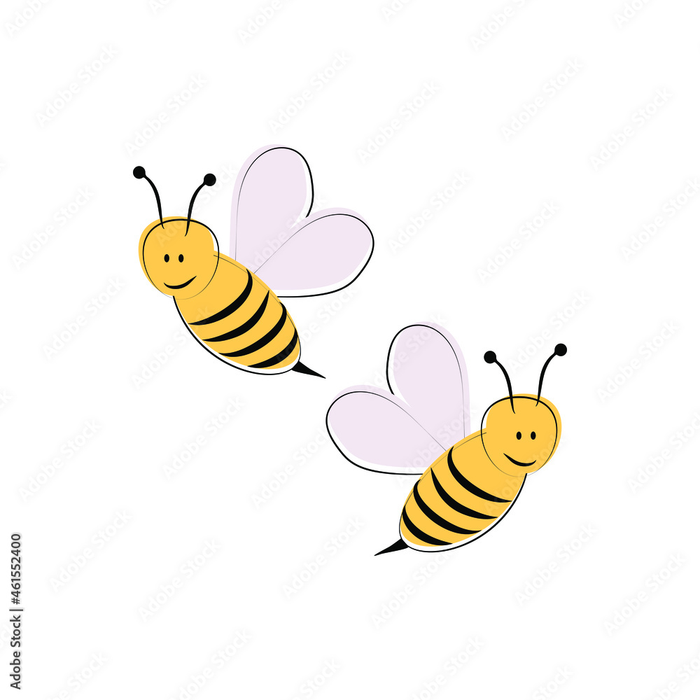 Cute bees isolated on white background, vector illustration