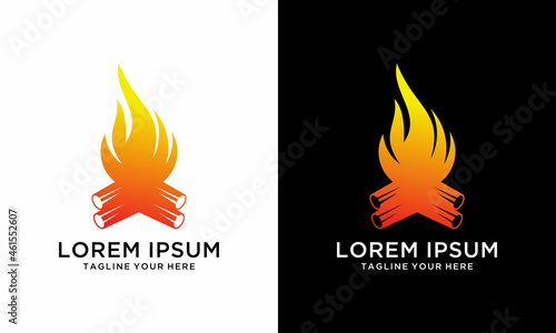 vector illustration of campfire with firewood logo design vector template.on a black and white background.