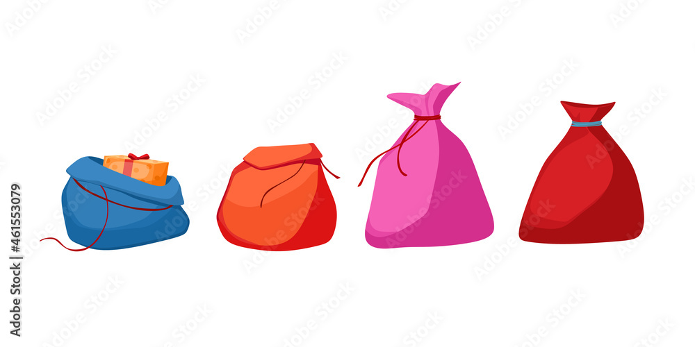 A set of bags with gifts. Vector cartoon illustration.