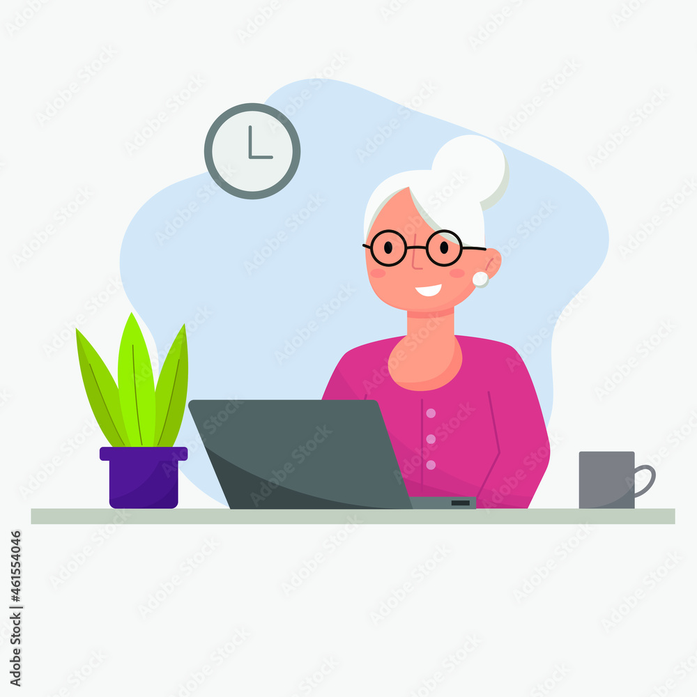 Grandmother at the computer. Vector illustration. Grandmother at the computer. Vector illustration.