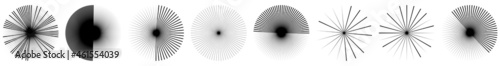 Radial, radiating lines, stripes abstract circular element. Rays, beams starburst, sunburst element. Converging, merging, spreading lines