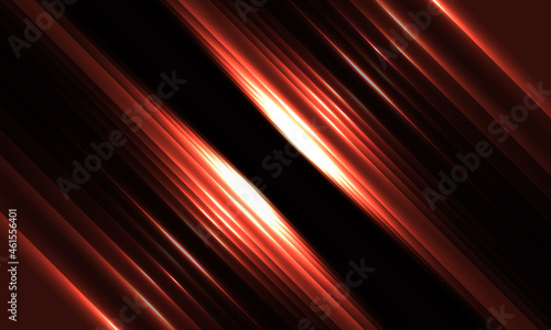 Dark red geometric background with glowing diagonal red light lines and shadows for presentation background design template. Vector illustration