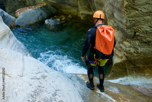 Canyoning Gorgol Canyon in Tena Valley, Pyrenees. photo