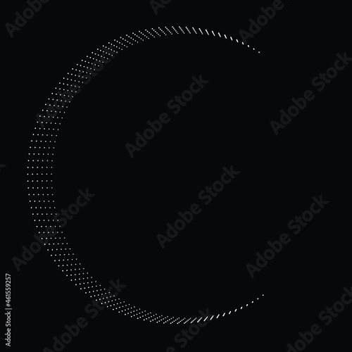 Halftone dots in Semi Circle Form .  Vector Illustration .Technology round. Moon Logo . Design element . Abstract Geometric shape . letter c .