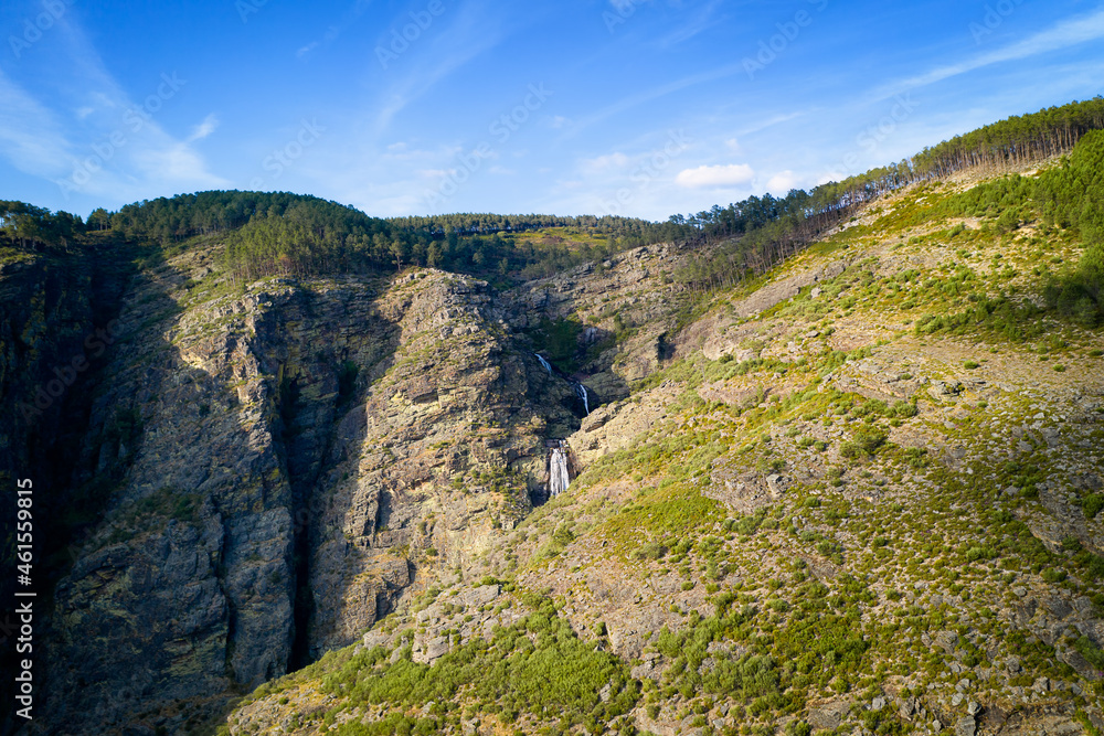 Fisgas de ermelo waterfall drone aerial view in Mondim de Basto