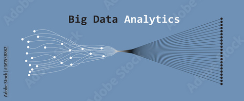 Big Data Analytics visual abstract background. Chaotic lines with dots move into the structural composition.
