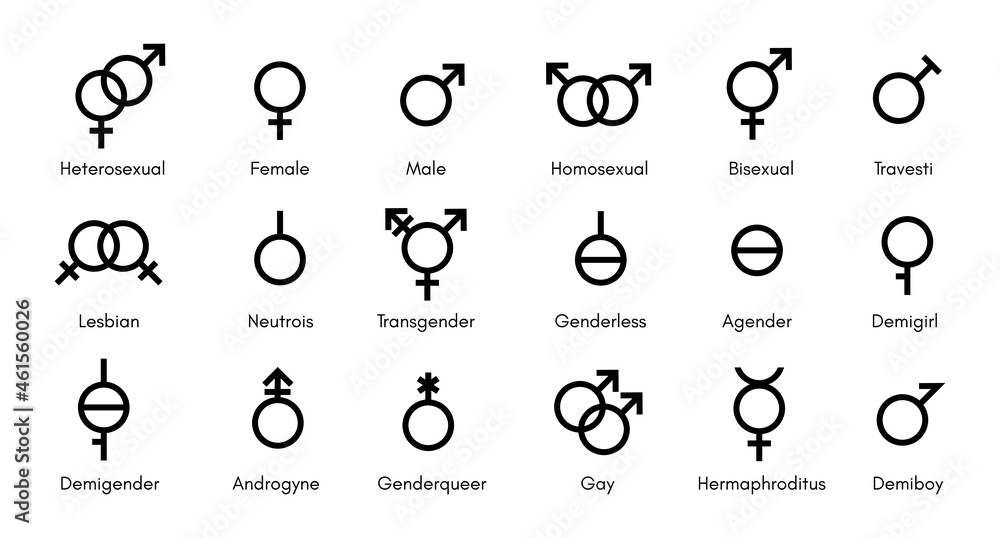 Set of gender vector icons. Sexual orientation signs. Diversity of