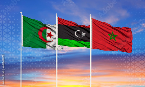 Flag of Morocco, Algeria and Libya. Libya conflict