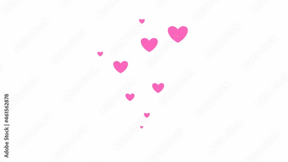 Animated pink hearts fly from bottom to top. Concept of love, passion. Fountain from hearts isolated on white background. Animated pink hearts fly from bottom to top. Concept of love, passion. Fountain from hearts isolated on white background.
