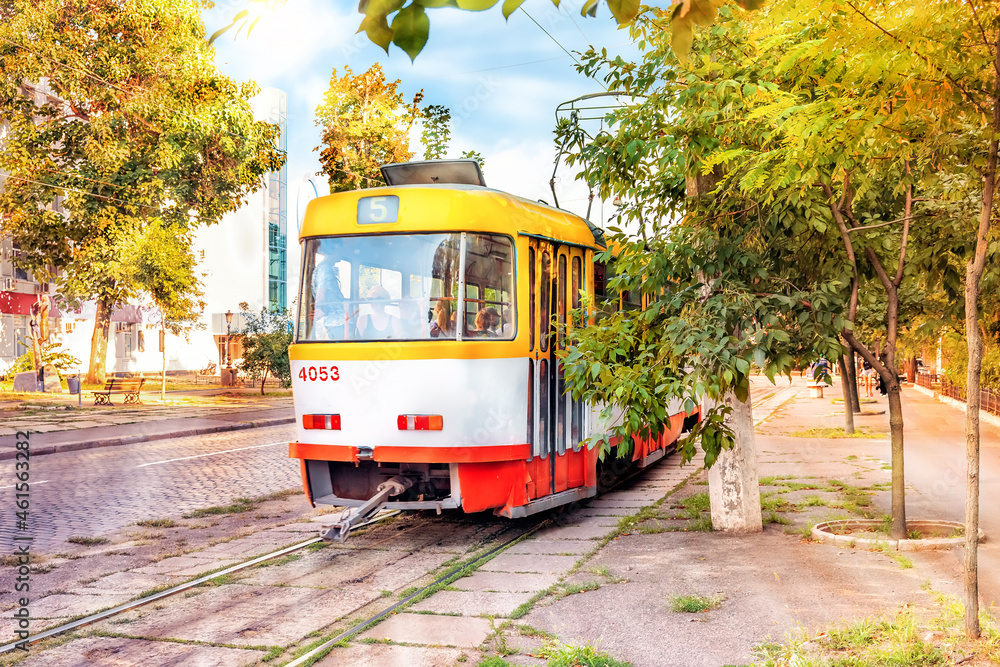 Obraz premium Tram on the street of Odessa. Ukraine
