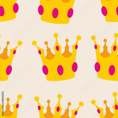 Pink crown seamless vector background or tile pattern for wallpaper