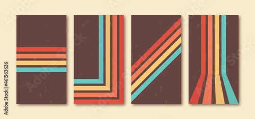 Retro lines phone wallpaper set. Vintage mobile screen background perfect for social media stories, banner and backdrop.