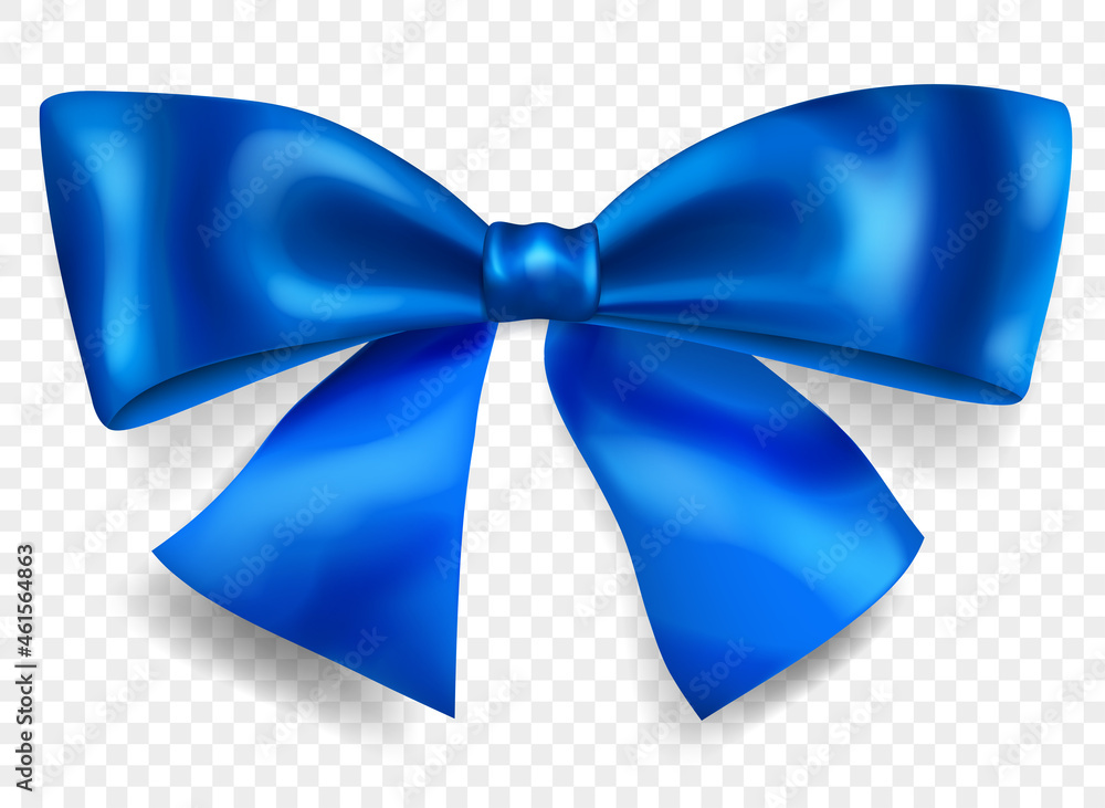 Naklejka premium Beautiful big bow made of blue ribbon with shadow, isolated on transparent background. Transparency only in vector format