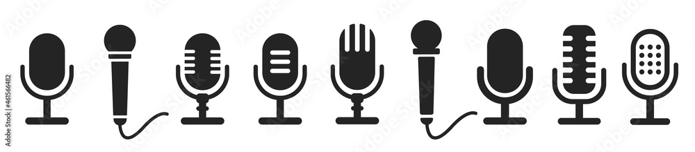 Microphone vector icon on white background - obrazy, fototapety, plakaty 
