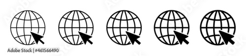 Globe icons set. Earth icon and arrow