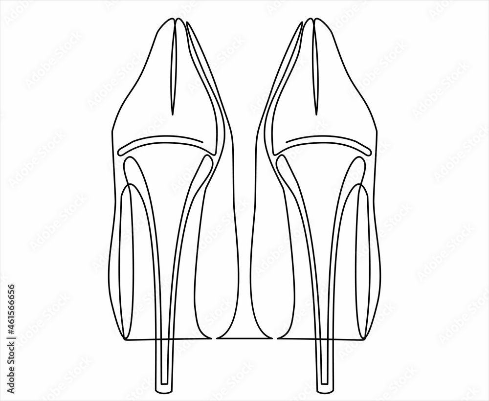 Women's highheeled shoes, back view. Vector line iconcontinuous line