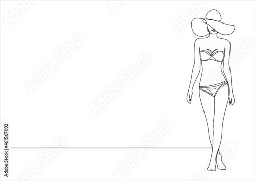 beautiful slender young woman. Continuous line drawing