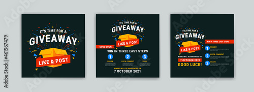 Giveaway poster template design for social media post or website banner.