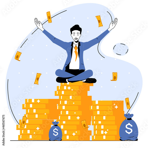 Investment Growth Concept. Illustration of an Investment Guru. Return on investment, income growth, budget planning, investing advisor, revenue broker vector flat concept design.
