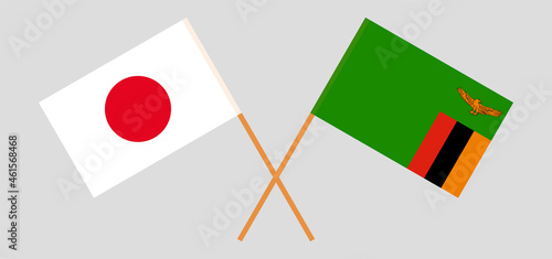 Crossed flags of Japan and Republic of Zambia. Official colors. Correct proportion