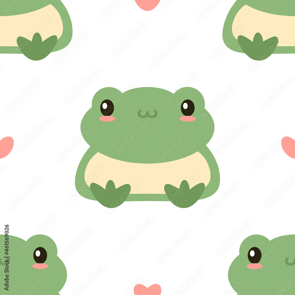 Green cute frog hand draw seamless pattern vector illustration