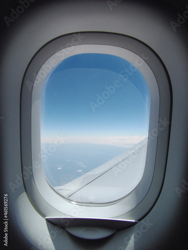 airplane window, view from inside an airplane through the window