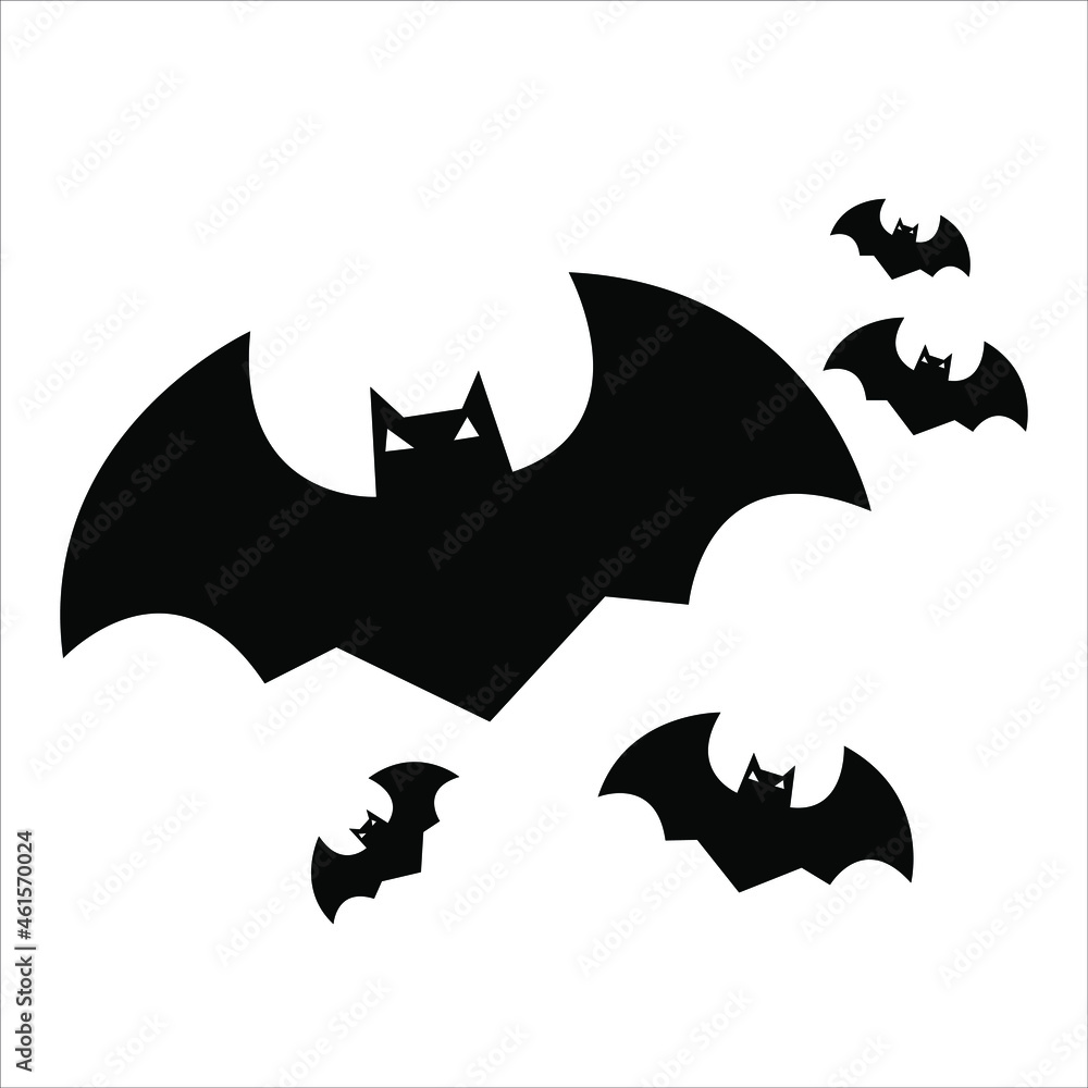 Halloween black bats flying silhouettes isolated on white. Simple bat icon  vector cartoon illustration. Fall, Halloween. Stock Vector | Adobe Stock
